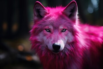 Portrait of the pink wolf in the nature. AI generative art - obrazy, fototapety, plakaty