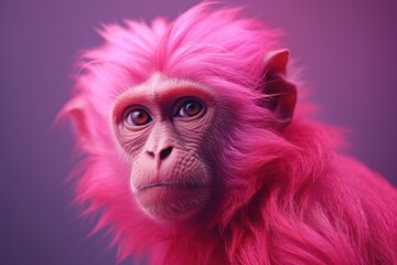 Portrait of pink monkey. AI generative art