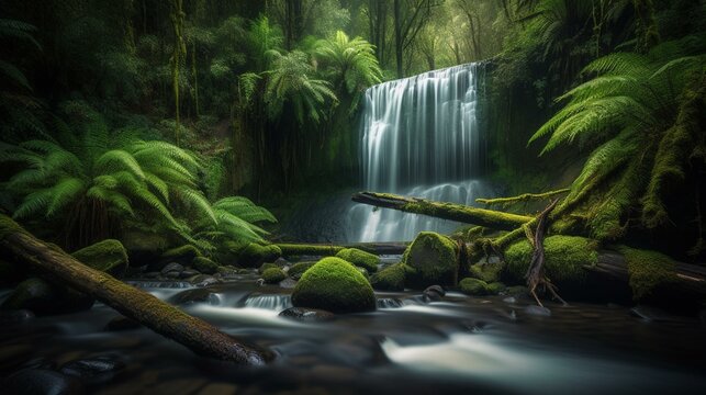 Breathtaking Rainforest Falls in Soft Light