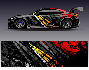 Car wrap design vector.Graphic abstract stripe racing background designs for vehicle, rally, race, adventure and car racing livery