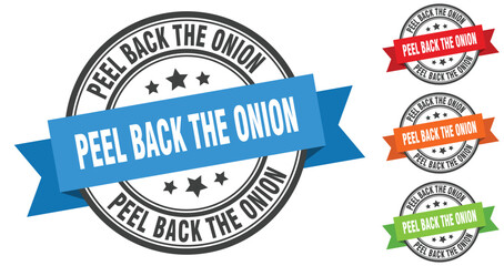 peel back the onion stamp. round band sign set. label
