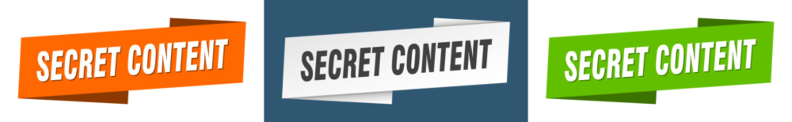 secret content banner. secret content ribbon label sign set