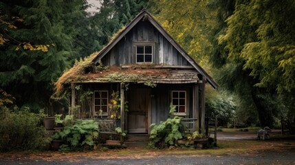 old house in the woods. Generative AI - obrazy, fototapety, plakaty