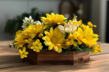 -  decorative composition of spring yellow flowers,  generative ai