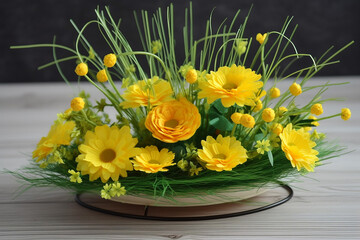 Naklejka premium - decorative composition of spring yellow flowers, generative ai