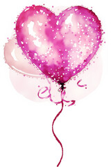 Różowy brokatowy balon w kształcie serca ilustracja - obrazy, fototapety, plakaty