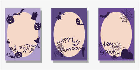 Set of Happy Halloween frames. Halloween decoration template collection. Vector illustration.