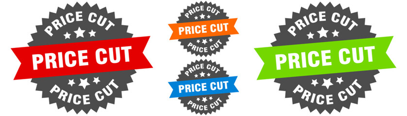 price cut sign. round ribbon label set. Seal