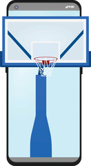 Fototapeta na wymiar Basketball post on phone. Watch online basketball. vector illustration