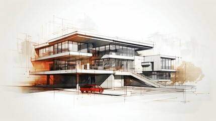 Blueprints of Tomorrow: Modern Architecture Sketch Isolated on White Background. Generative ai - obrazy, fototapety, plakaty