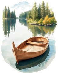 Naklejka na ściany i meble Boat on the lake in watercolor
