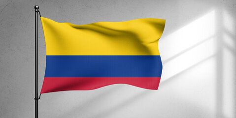 Colombia national flag cloth fabric waving on beautiful sky Background.