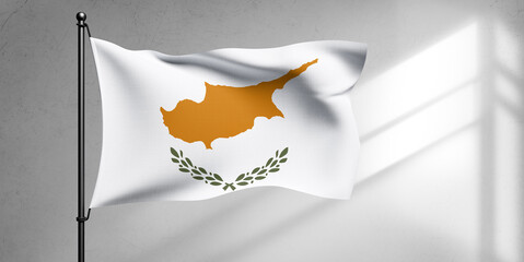 Cyprus national flag cloth fabric waving on beautiful sky Background.