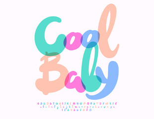 Fototapeta premium Vector playful logotype Cool Baby. Funny watercolor Font. Cute Handwritten Alphabet Letters and Numbers set