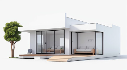 Architecture 3d rendering illustration of modern minimal house on white background