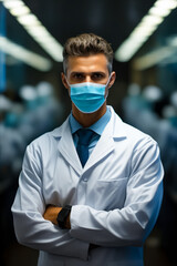 Fototapeta na wymiar Man in lab coat and face mask.