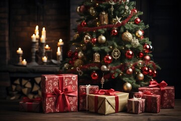 Christmas tree with lots of presents under the tree