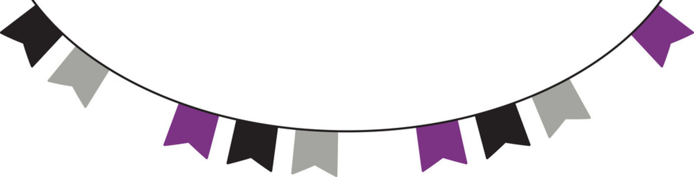 Black, grey, white and purple colored party bunting, as the colors of the asexual flag. LGBTQI concept. Flat design illustration.	