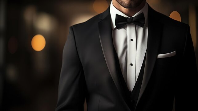 closeup of a finely tailored tuxedo