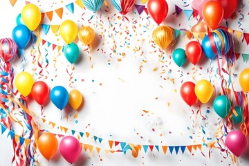 party birthday celebration concept,giftbox,balloon,confetti and streamers background copy space for tex