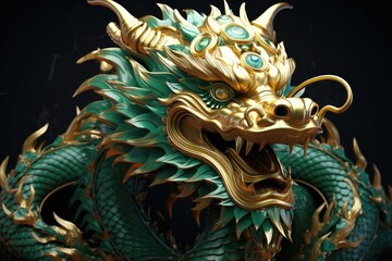 Obraz premium Emerald Gold Chinese Dragon. Chinese New Year of the Dragon