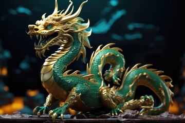 Fototapeta premium Emerald Gold Chinese Dragon. Chinese New Year of the Dragon