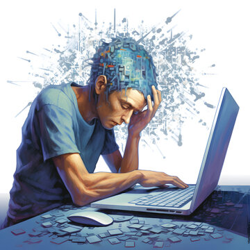 Person using a computer, looking frustrated as they try to figure out a difficult problem with a piece of technology