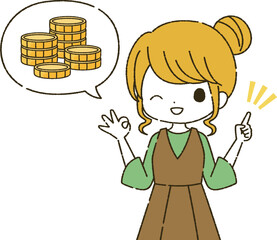 コインを稼ぐ女の子のイラスト