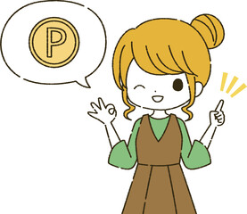 コインを稼ぐ女の子のイラスト