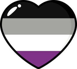 Black, gray, white and purple colored heart icons, as the colors of the asexual flag. LGBTQI concept. Flat design illustration.