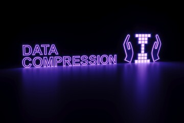 DATA COMPRESSION neon concept self illumination background 3D illustration