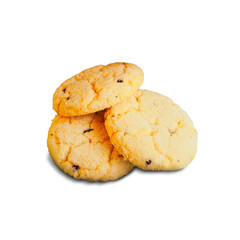 Three crispy delicious cookies on a transparent background. Side view. PNG.