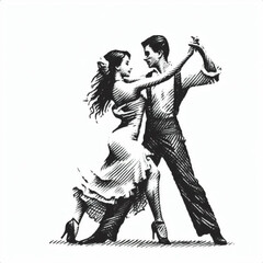 Man and woman in dancing scene, close to each other, holding hands