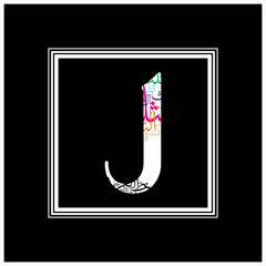 Arabic Alphabet bold kufi white and black style 
Arabic typography on white black background