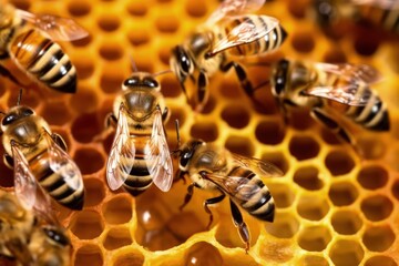 Many bees working in beehive