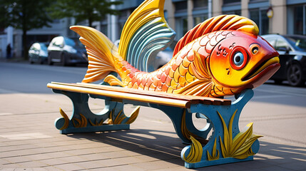 fish style bench in the road in the city 
