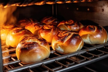 Cinnamon rolls are baked in the oven. Homemade baking. close-up,