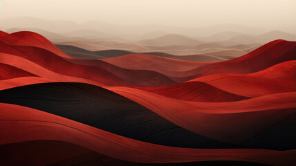 Abstract background of red and black lines and ribbons