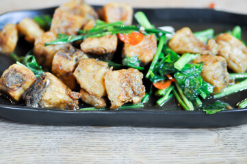 stir fried fish ,stir fried Sea bass fish or fried fish