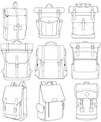 Hand drawn Vector Set of Backpacks. Cartoon Casual Backpack, cool backpack sketch . Backpacks Vector illustration.