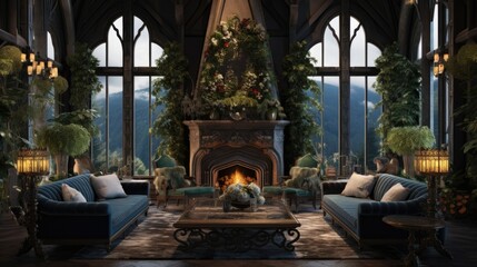 Fototapeta premium A living room filled with furniture and a fire place