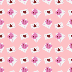 Seamless pattern from love letters. A message in an envelope for Valentines Day. Festive pattern for fabric, wrapping paper, clothing. Vector illustration.