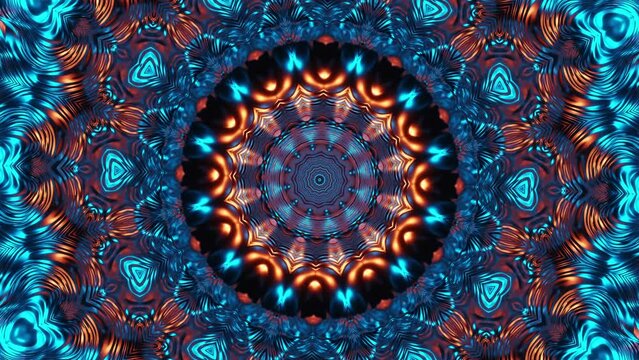 Colorful animation design with red and blue background. Kaleidoscope VJ loop.