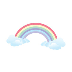 Colorful rainbow with white clouds on White Background