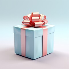 Light blue gift bog with pink ribbon, minimalist, AI-generative