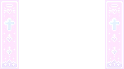 ピクセルアートなハートと十字架のゲーム風フレーム♪PNG