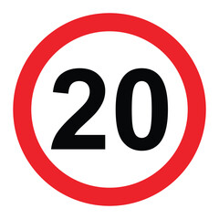 driving speed limit 20 twenty sign. printable traffic signs and symbols. - obrazy, fototapety, plakaty