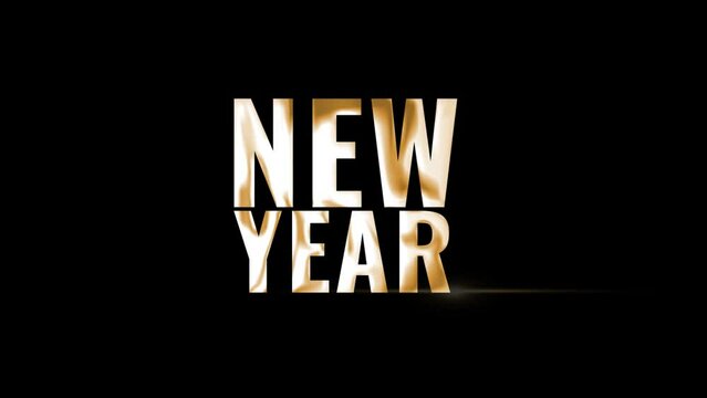 Happy new year golden text graphic motion in black background