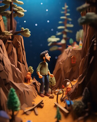 Mann wandert in den Bergen - Miniatur Puppen, Claymation, Animation