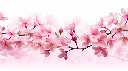 Spring flowers banner panorama. Beautiful pink blooming flowers. 